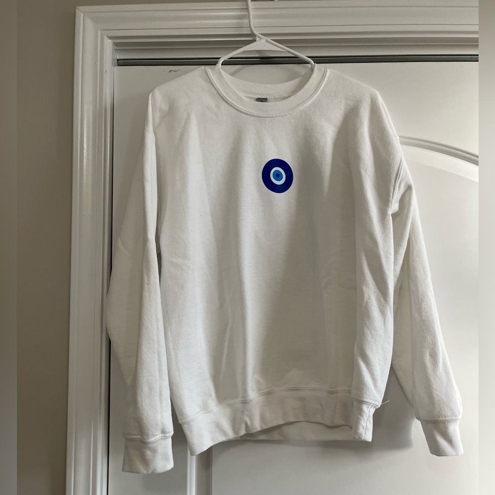 Gildan White Sweatshirt with Blue Design